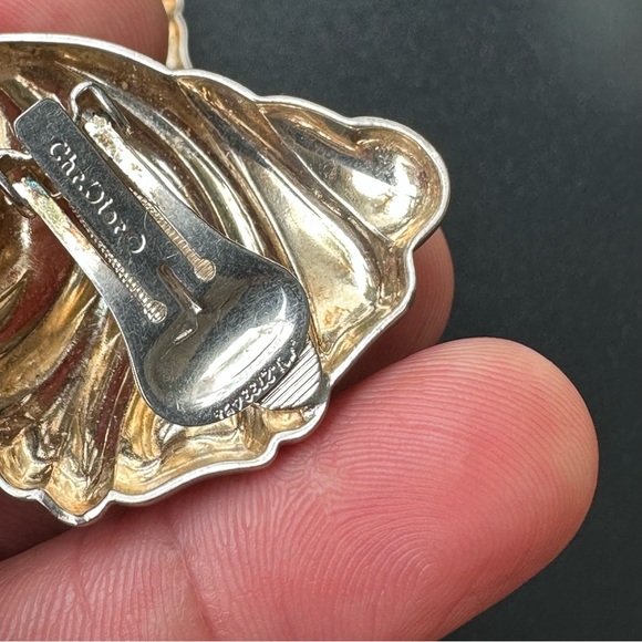VTG Chr. DIOR Silver Tone Oversized Shell Clip Earrings - Picture 5 of 9